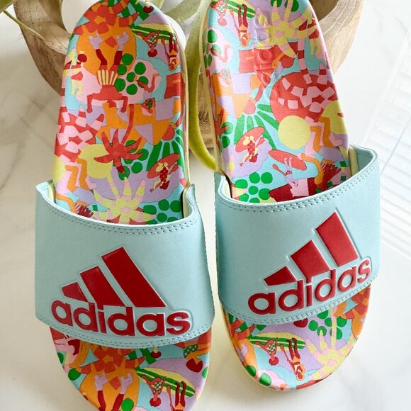 Adidas Adilette Comfort Slides Farm Rio Collab Womens Size 6 Like New - Picture 1 of 5